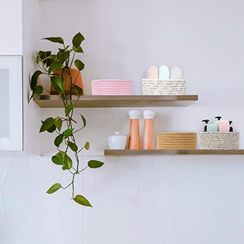 ABenkle 2 Pack Pink Cotton Rope Storage Baskets - Mini Decorative Boho Organizers for Home