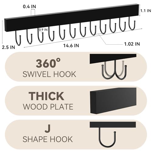 HOMEBROS Wall Mount Belt Hanger - Wooden Closet Belt Organizer, Black (2 Pcs)