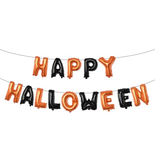 Happy Halloween Foil Balloon Banner Brown and Black Spooky Party Decor