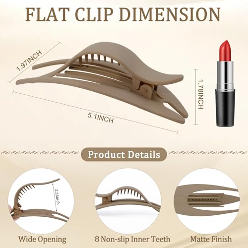 TOCESS Matte Flat Claw Clips 4-Pack - 5.1 Inch French Hair Claws for Women