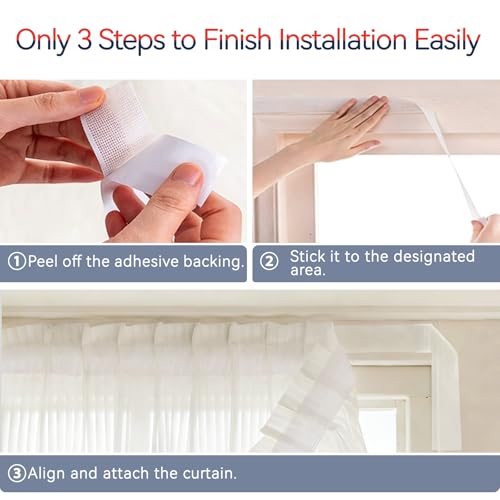 Adhesive Sheer Window Curtains - Vertical Stripe, No-Drill, 35"x55", White
