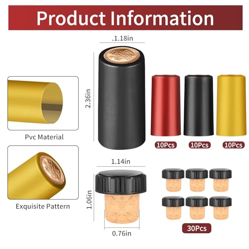 60pc Wine Bottle Sealer Kit: 30 Cork Stoppers and 30 Heat Shrink Capsules