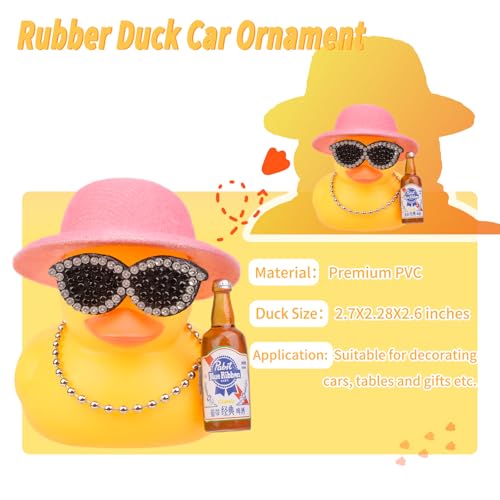 MuMyer Rubber Duck Car Ornament with Hat Sunglasses and Necklace 2.7in