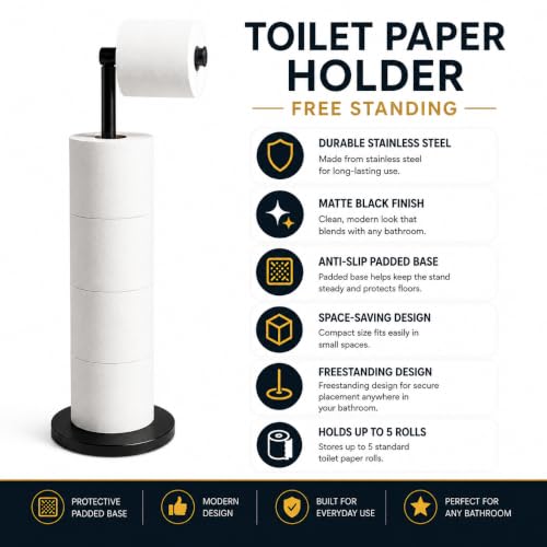 ZISH Freestanding Toilet Roll Holder - Stainless Steel Paper Organizer