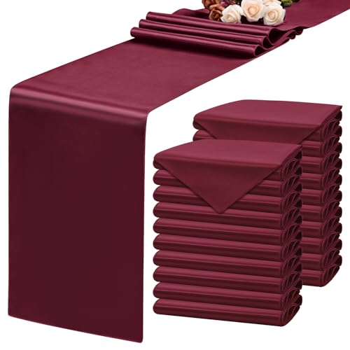 Burgundy Satin Table Runner 20 Pack 30 x 275 cm for Weddings & Parties