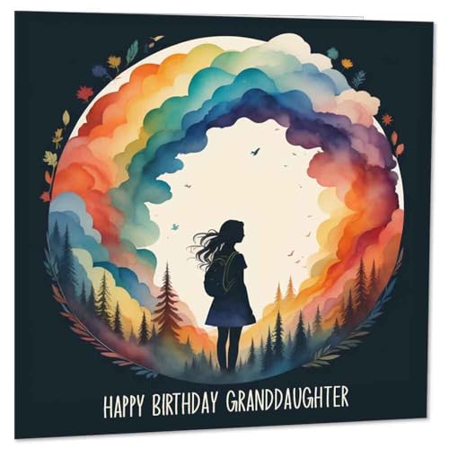 Happy Birthday Granddaughter Card - Woodland Rainbow Design