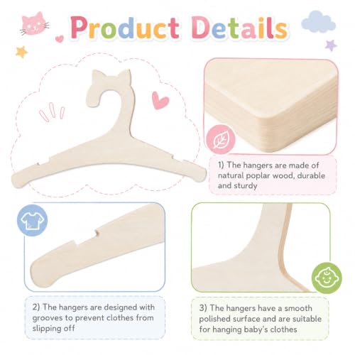 Wooden Baby Hangers with Bear Ears - 10 Pack Non-Slip Design