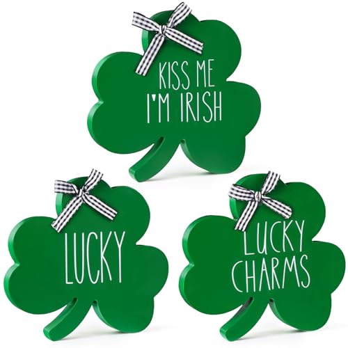 St. Patrick's Day Wooden Shamrock Table Signs - 3 PCS Decor
