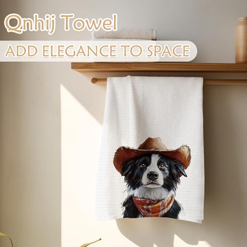 Cowboy Border Collie Decorative Hand Towel - 16x24 Inch Kitchen Towel