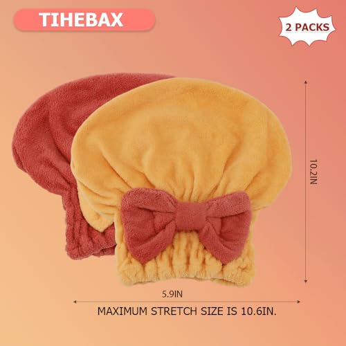 Tihebax 2-Pack Microfiber Hair Towel Wrap - Fast Drying Cap, Red & Yellow