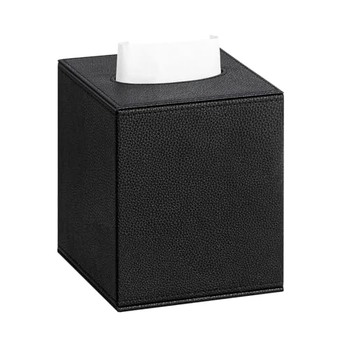 Black PU Leather Square Tissue Box Cover - Figella