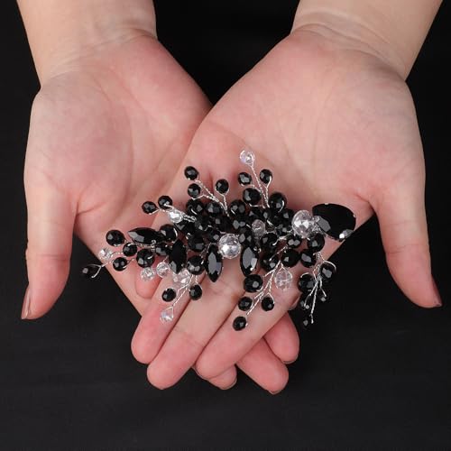 Teyglen Black Rhinestone Crystal Hair Barrette Wedding Hair Clip