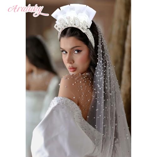 Araluky Pearl Bride Headband with Rhinestones for Bachelorette Party