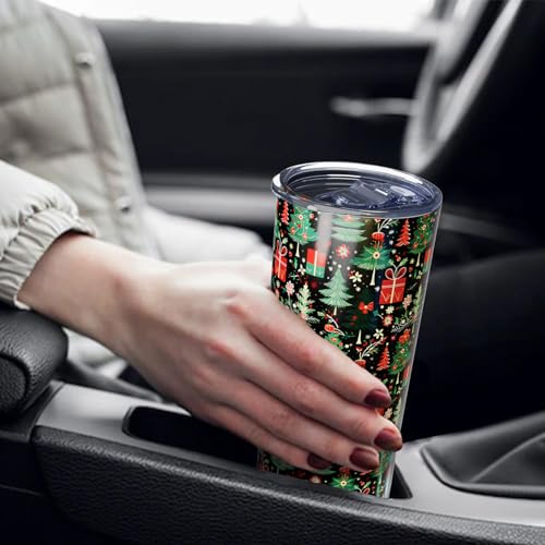 Christmas Tree Gifts 20oz Skinny Tumbler Cup with Lid & Straw - Variation of Christmas Tree Tumbler-01