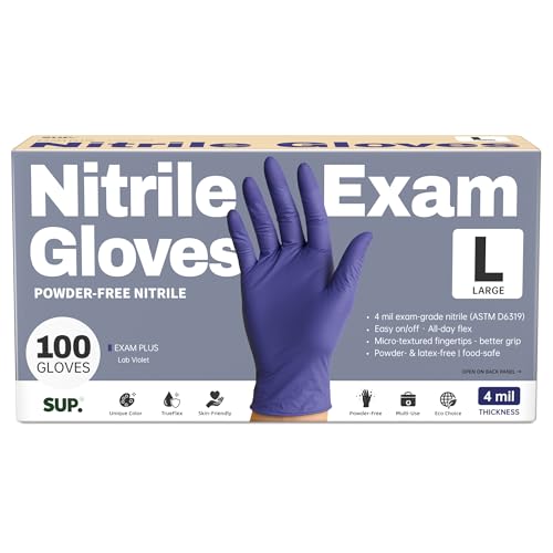 SUP Powder-Free Nitrile Exam Gloves, Large 100 Ct, Food Safe