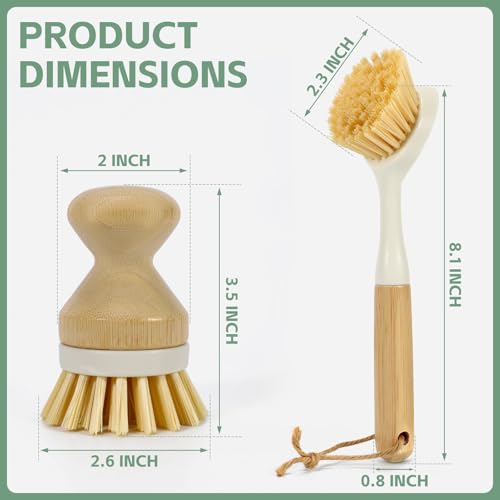 ÖkoStamm 4-Piece Bamboo Kitchen Dish Scrub Brush Set with Built-in Scraper