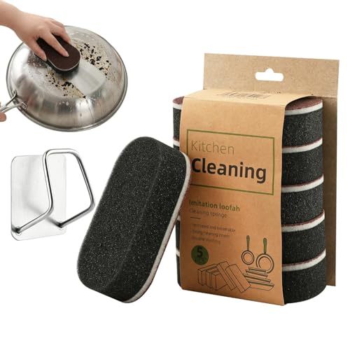 Emery Carborundum Sponge Erasers with Holder - Heavy-Duty Scouring Pads 5PCS
