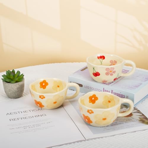 Pink Cherry Floral Ceramic Mug 8.5oz - Koythin 2-Pack Pink Cherrys