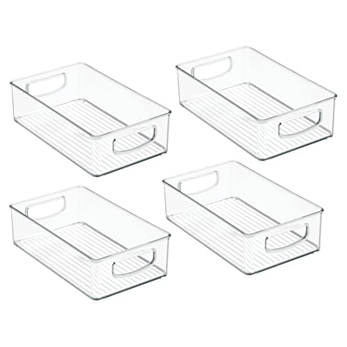 mDesign Small Plastic Storage Organizer Container Bin, Closet Organization for Hallway, Bedroom, Linen, Coat, Entryway - Holds Clothing, Blankets, Accessories, Toys - Ligne Collection, 4 Pack, Clear
