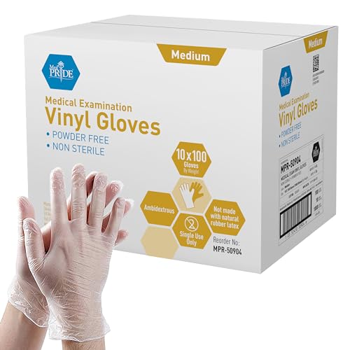 MED PRIDE Vinyl Medical Exam Gloves - Powder & Latex-Free, Medium, 1000-Count