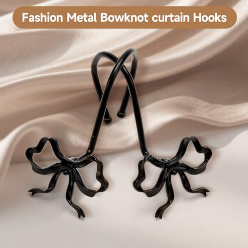 12 Pack Black Metal Bow Shower Curtain Hooks – Rustproof Bathroom Decor