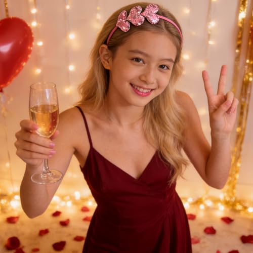 Valentine's Day Sequin Heart Headband Glitter Hair Hoop for Women Girls