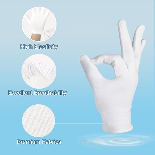 12-Pack White Cotton Gloves for Dry Hands, Eczema Care & Sleeping