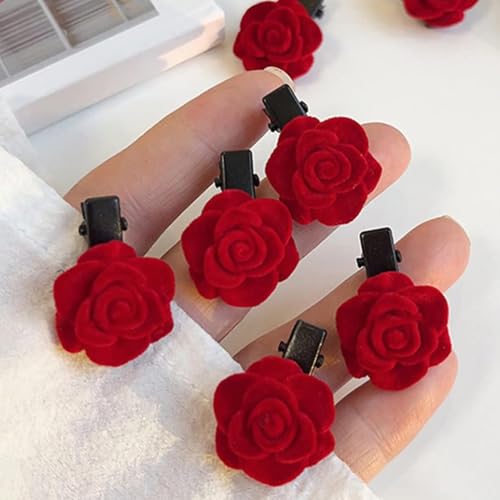 ASVNRES Red Rose Hair Clips 10-Pack Mini Flower Hair Barrettes and Pins