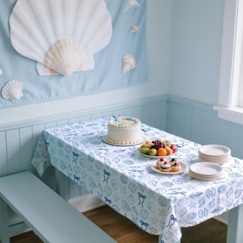 Beach Seashell Tablecloths - 4 Pack Party Decorations, 52 x 86 Inch