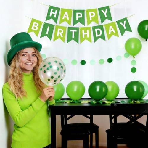 Green Happy Birthday Decorations Set with Banner, Garland, and 14 Balloons
