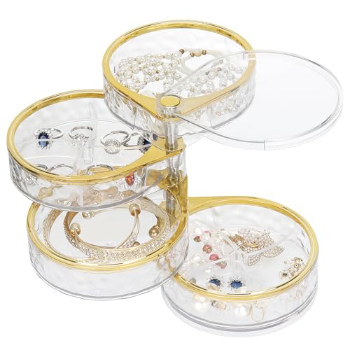 LETURE 4-Layer Rotatable Jewelry Organizer - Clear Storage Box for Rings, Earrings, Necklaces & More