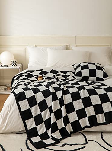 Black Checkered Microfiber Throw Blanket 51x63 Inches Cozy Couch Bed Decor