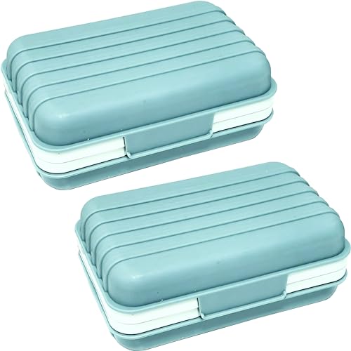 Lofekea Travel Soap Case - Blue - 2 Pack with Drainage Tray
