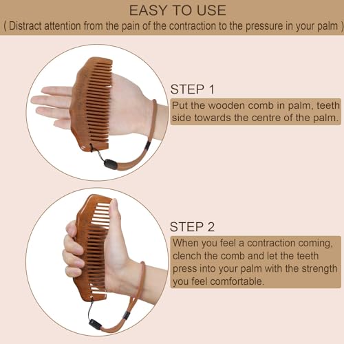 Moreinday Peachwood Labor Comb with Wrist Strap for Pain Relief