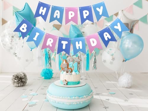 Blue Pink Happy Birthday Banner for Kids & Adults - Fun Party Decoration