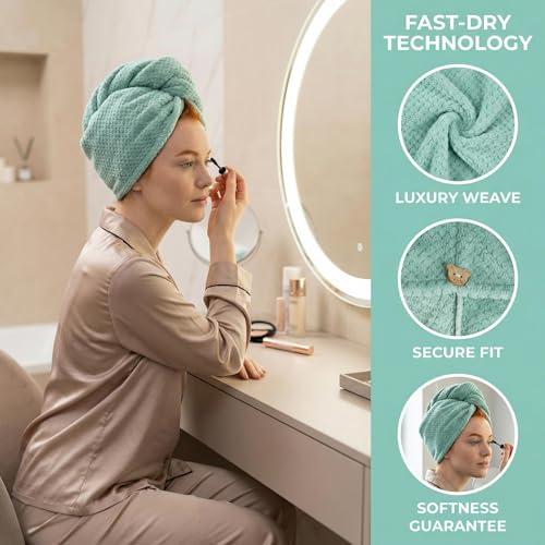 Microfiber Hair Towel Wrap for Wet Hair - Super Absorbent Turban (Beige)