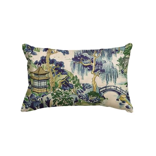 AVOIN colorlife Chinoiserie Blue Trees Throw Pillow Cover, 12x20
