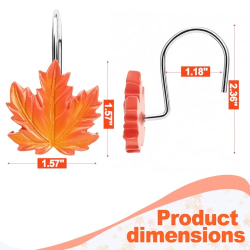 12 Pcs Rustproof Maple Leaf Shower Curtain Hooks - Autumn Decor