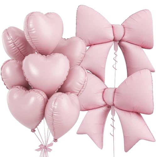Pink Heart and Bow Balloons Set - 18 in for Baby Showers & Birthdays
