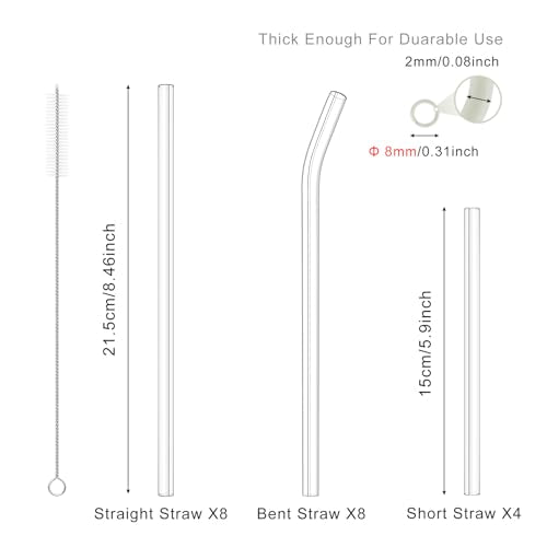 Kiemeu 20-Pack Reusable Borosilicate Glass Straws, Shatter Resistant Set
