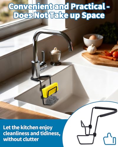 Black Sink Sponge Holder - Double Layer Kitchen Faucet Organizer