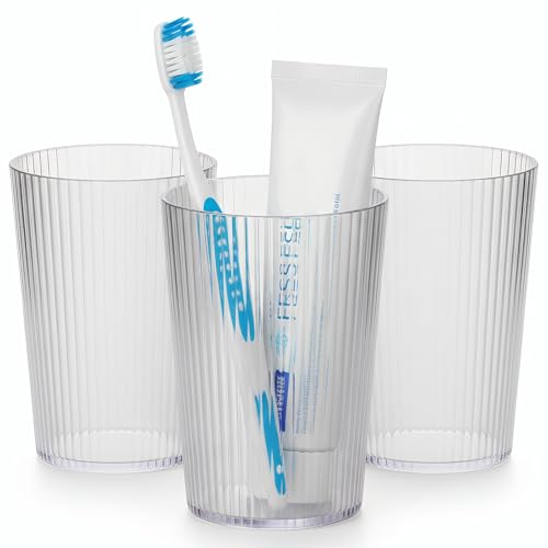 NiHome Striped Clear Bathroom Tumbler Cups - 3 Pack, 13.5oz