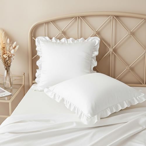 Qianyu 2 Pack Ruffle Pillow Cases - Ultra Soft Microfiber Shams