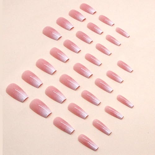 Hrnsnails Coffin Press On Nails Medium Long Ombre Glitter Acrylic Fake Nails