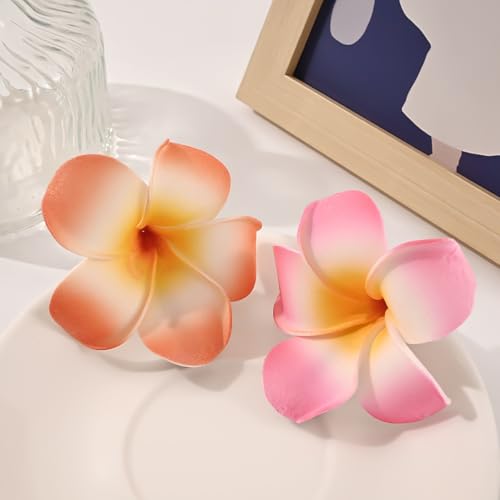 BluOcnMkt 4Pcs Hawaiian Plumeria Flower Hair Clips - Pink & White Beach Accessories
