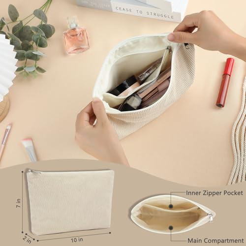 Fammart Corduroy Makeup Bag Travel Cosmetic Organizer with Zipper