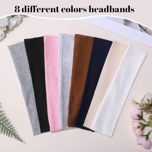 8 Pack Cotton Headbands for Women Non-Slip Sweat Absorbing Sports Hair Bands