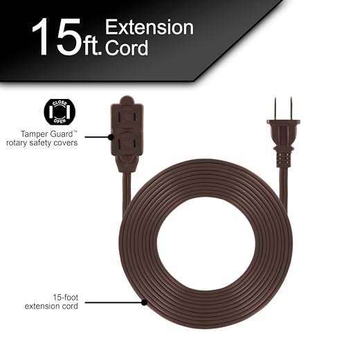 GE 3-Outlet Extension Cord, 15 Ft Brown Power Strip