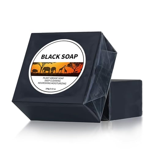AKARY African Black Soap Bar with Shea Butter for Deep Cleansing 100g