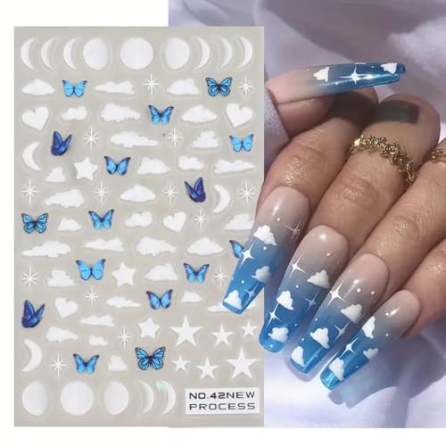 CEWEWP 3 Sheets Summer Ocean Nail Art Stickers 3D Self-Adhesive Decals